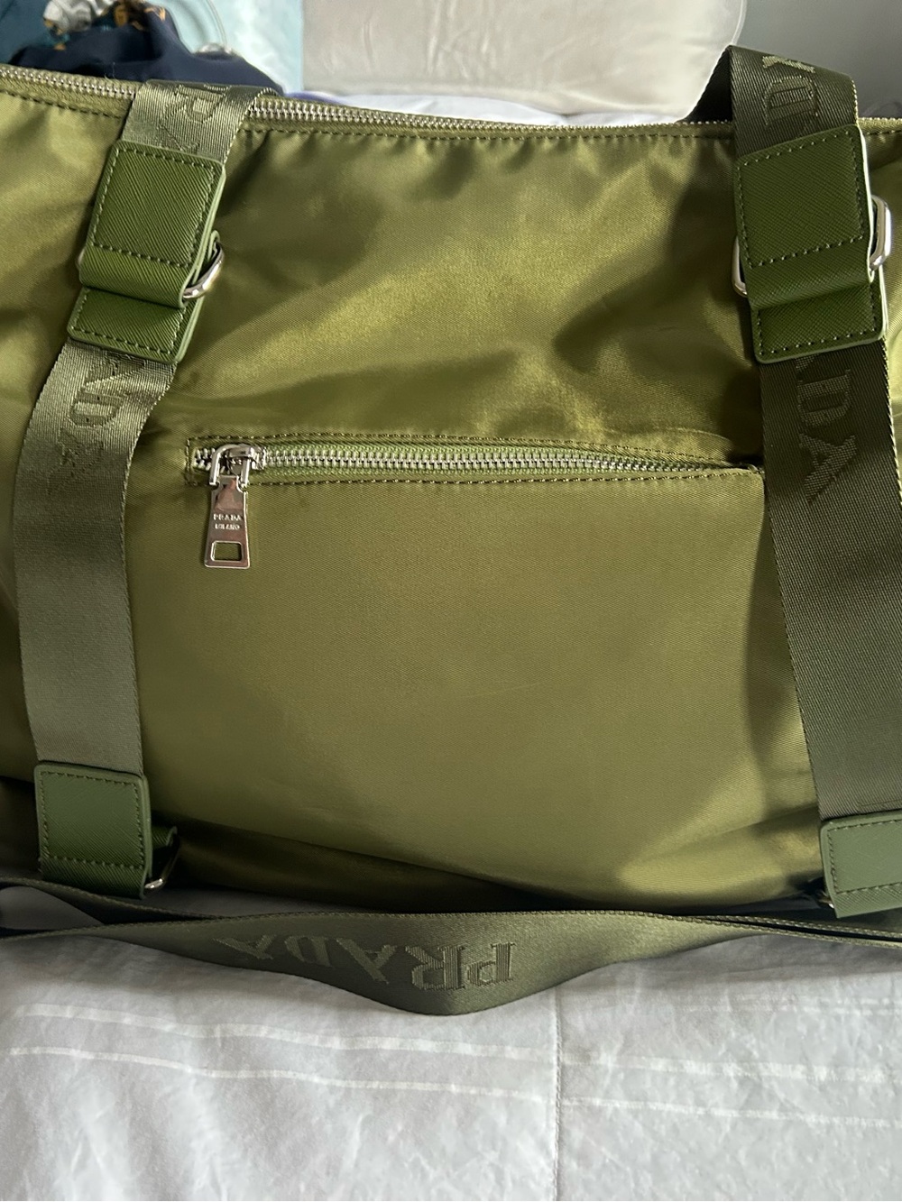 Prada Tessuto nylon shoulder tote bag in Olive Green color. ONLY USED ONCE. - Picture 8 of 14